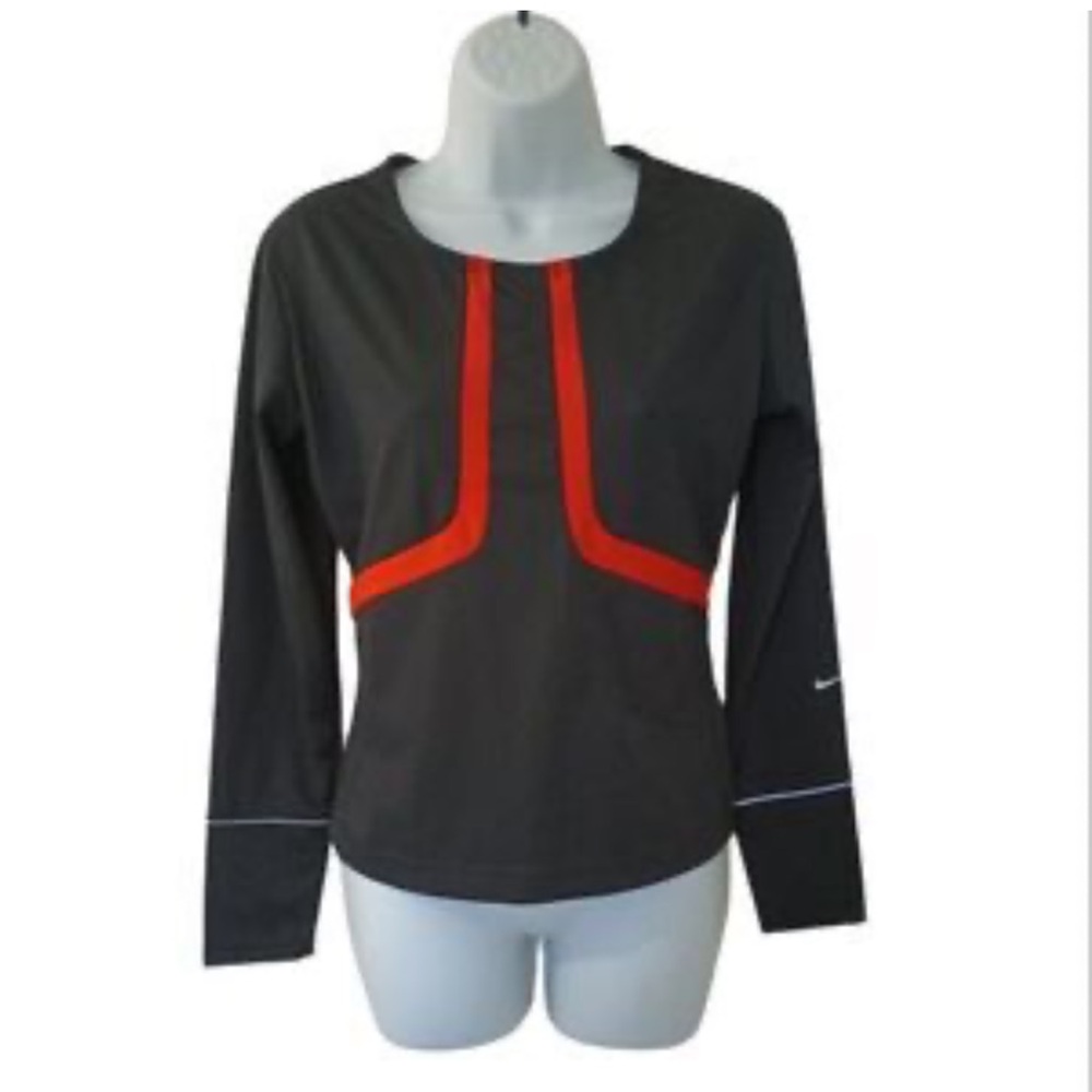 Nike Black and Red Long Sleeve Athletic Top Sphere Dry Medium